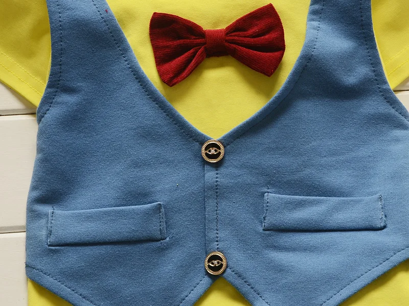 2019 Summer Spring Cotton Baby Boys Clothing Sets Children Vest Fake Two Jacket Tops+ Shorts Kids Formal Clothes Suits |