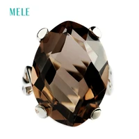 mele natural smoky quarts and white crystal silver ring irregular shape in 25mm18mm stone size nice cutting and design