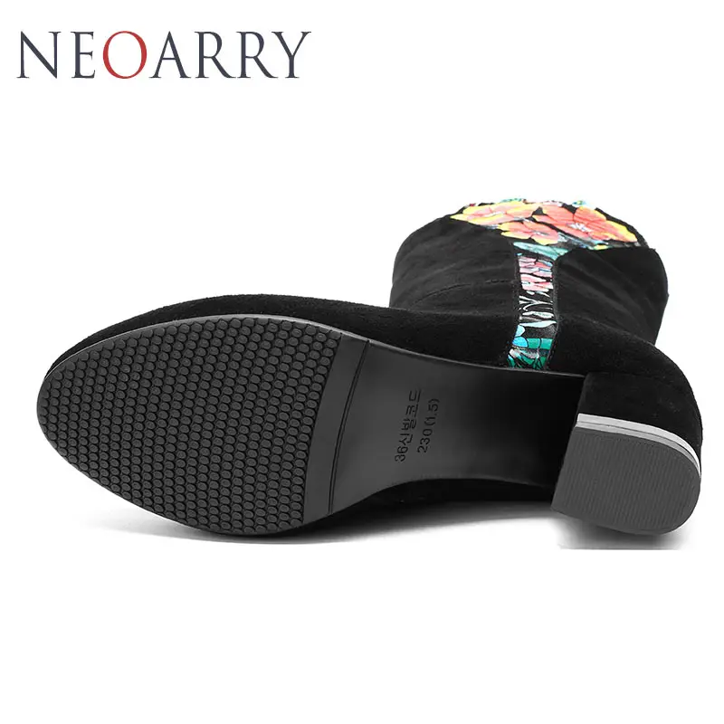 Neoarry/Винтажные сапоги до середины икры с принтом женская обувь из натуральной