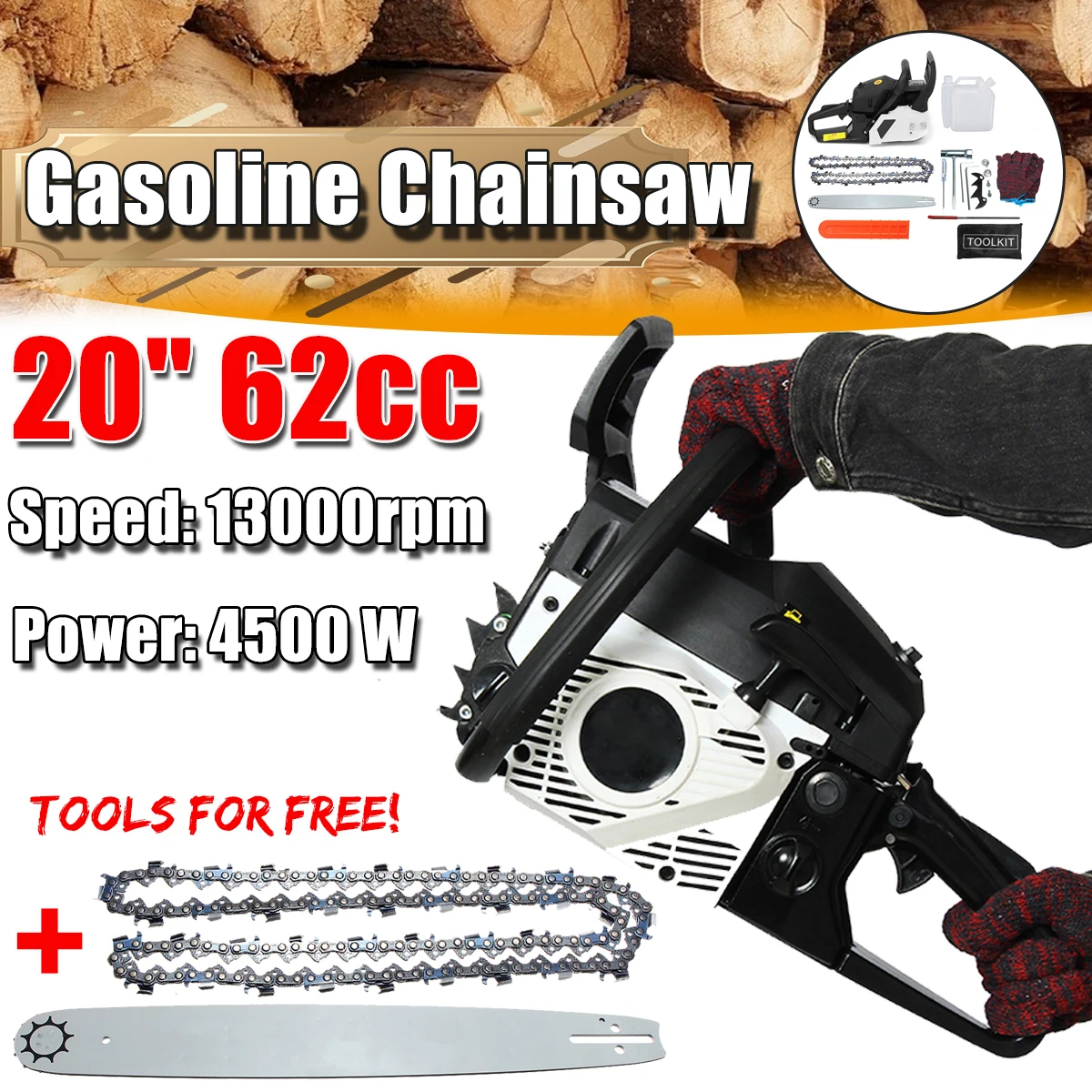 20 дюймов 62cc 4500W садовый инструмент комплект для ремонта цепной пилы