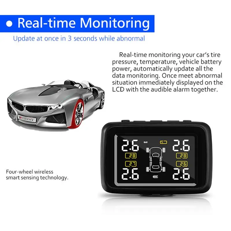 CAREUD U901 Car Wireless TPMS Tire Pressure Monitoring System with 4 External Sensors LCD Display | Автомобили и мотоциклы