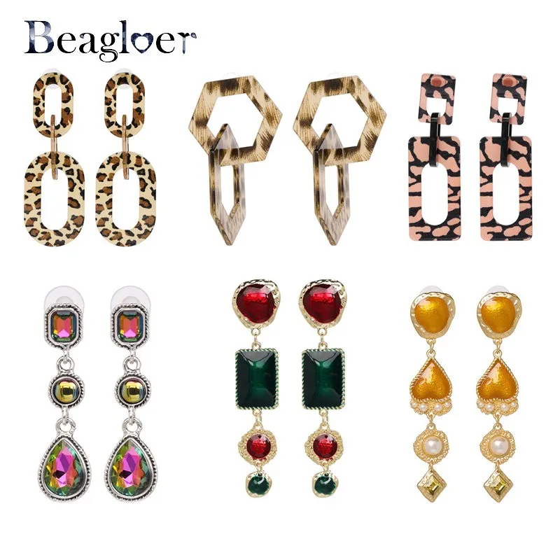 Beagloer Модные Стекло Висячие серьги для женщин Винтаж Красочные Макси
