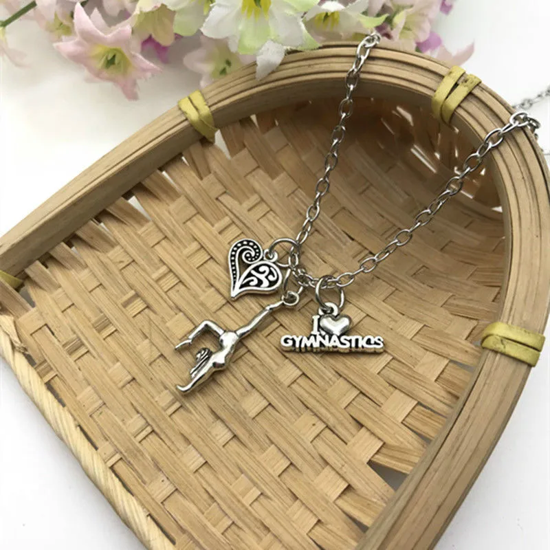 Hot Gymnast I Love Gymnastics Heart Charm Pendant Necklace Zinc Alloy Ancient Silver Women&ampMen Jewelry Valentine's Day Present |