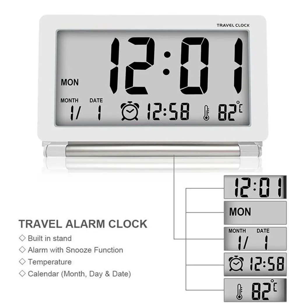 Portable Traveling Ultra-thin LCD Folding Alarm Digital No Button Battery( Included) Clock Travel Casual | Дом и сад