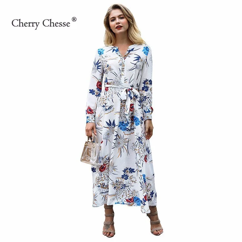 Cherry вое чешское женское платье Империя v образный вырез принт на шнуровке Платье
