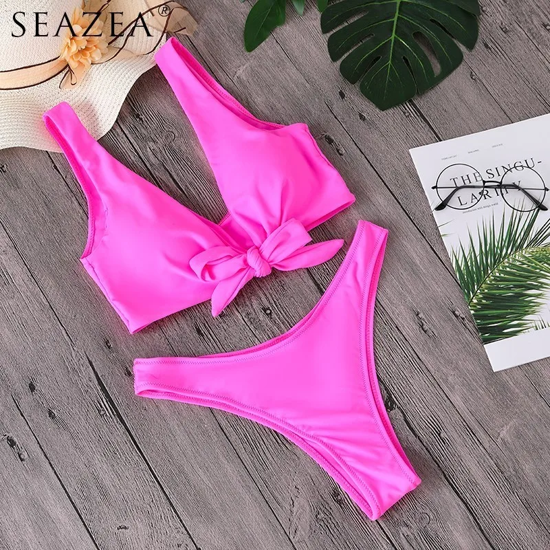 Seazea 2018 Sexy Solid Swimwear Bandage Bikini Sets Swimsuit Bikinis Backless Women Bathing Suits Brazilian Biquini |