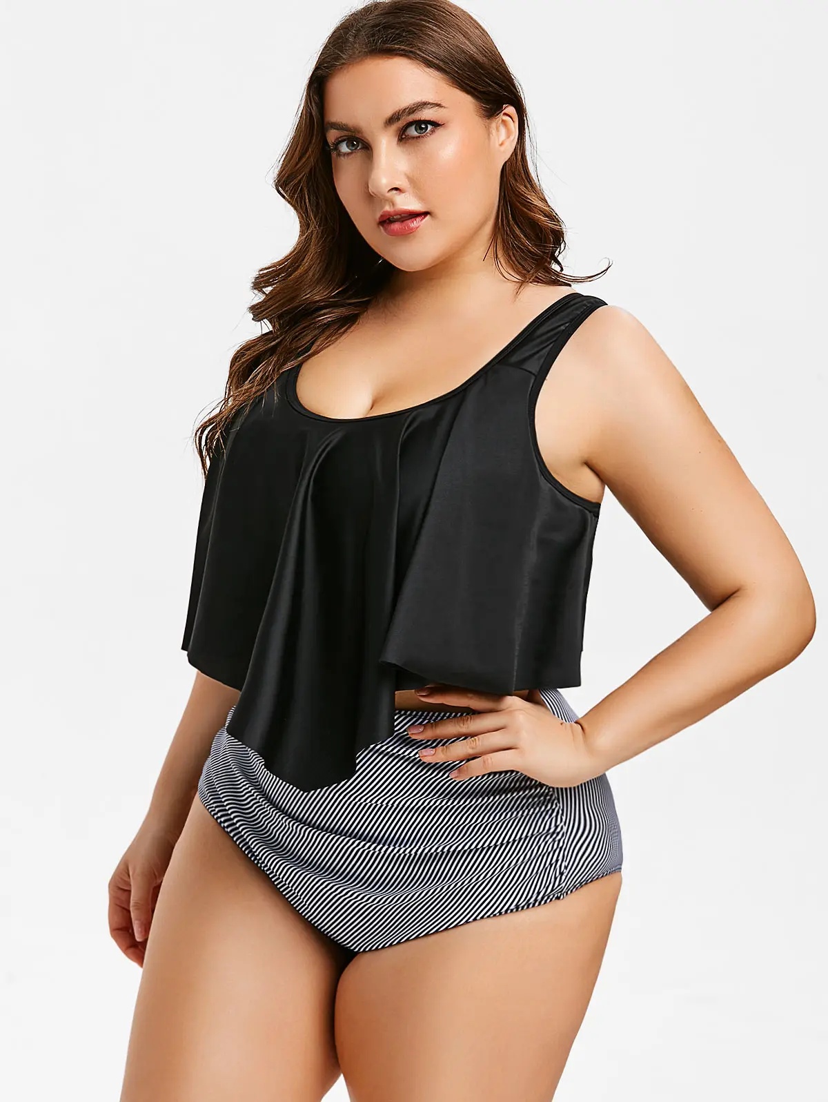 Женский купальник в полоску ROSEGAL бикини с оборками и высокой талией 2 шт. | Женская