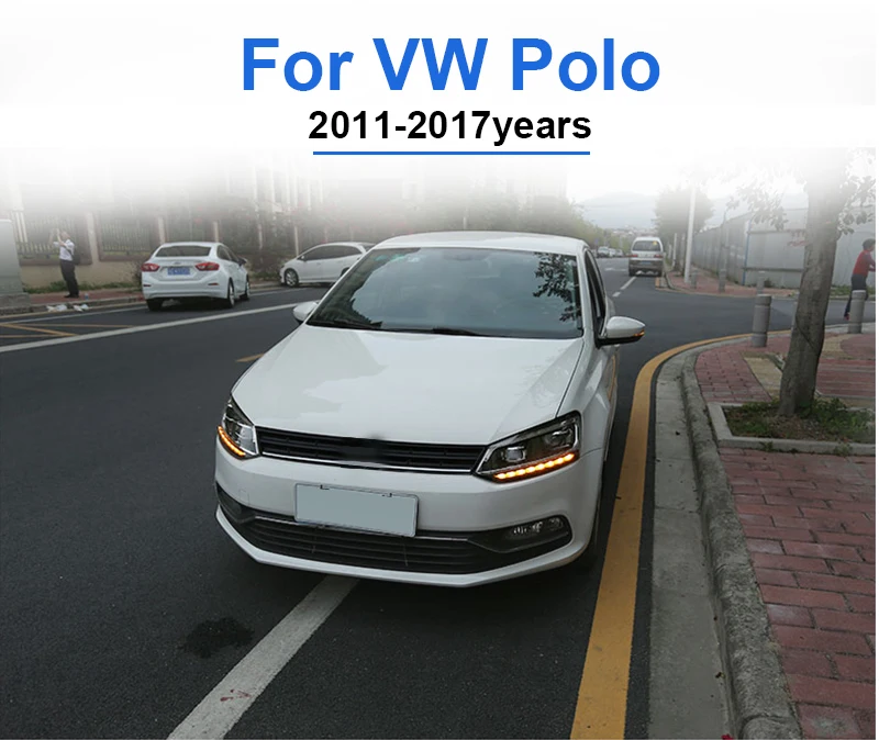 Roadot фары чехол для VW polo 2011 2017 светодиодные Противотуманные двухлучевые