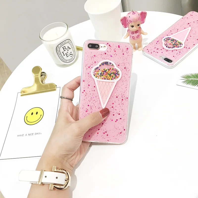 Мороженое для iPhoneXsmax розовые сердца блестки чехол телефона мягкая задняя крышка