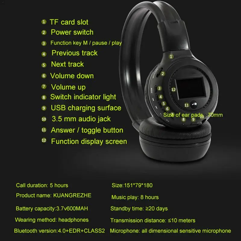 B570 Bluetooth гарнитура SD/TF FM радио со вставкой Универсальный Беспроводной гарнитуры 4