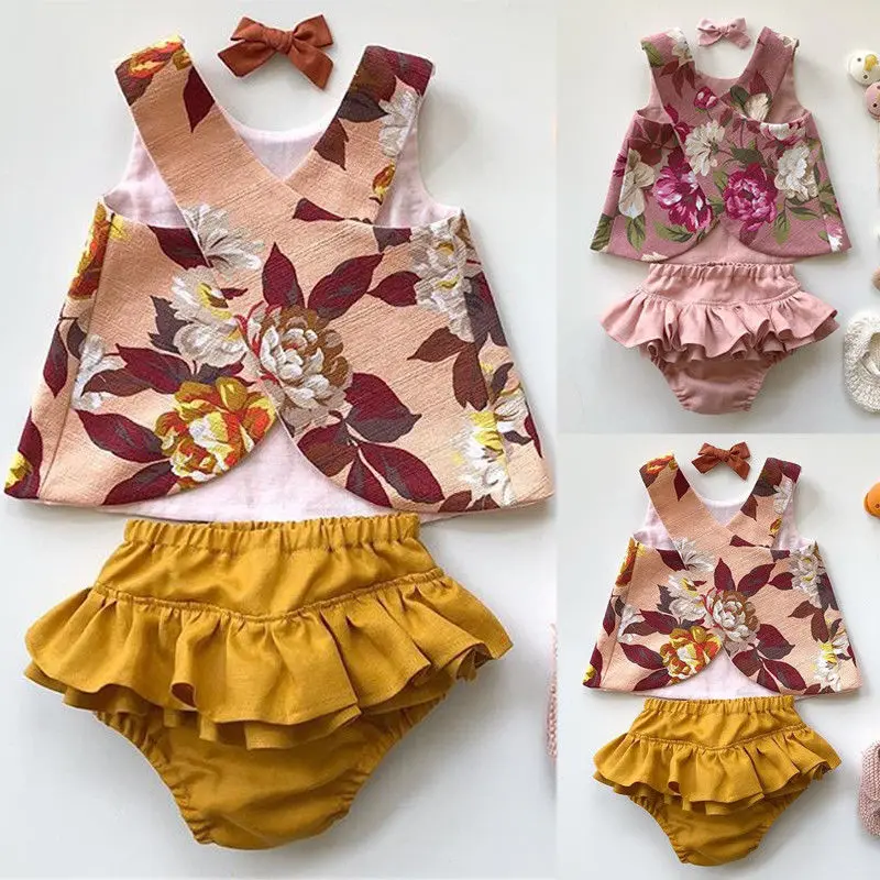 

Pudcoco Baby Girl Suit 0-3Y US Newborn Baby Girl Clothes Flower Vest Top+Ruffle Shorts Cotton 2PC Outfit Set