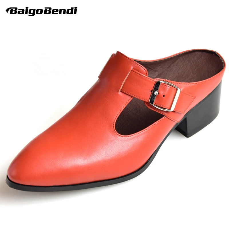 Trendy Mens Slip On Slippers High-heeled Shoes Summer Close Toe Open Back Heels Man Orange Blue Casual Heightened | Обувь