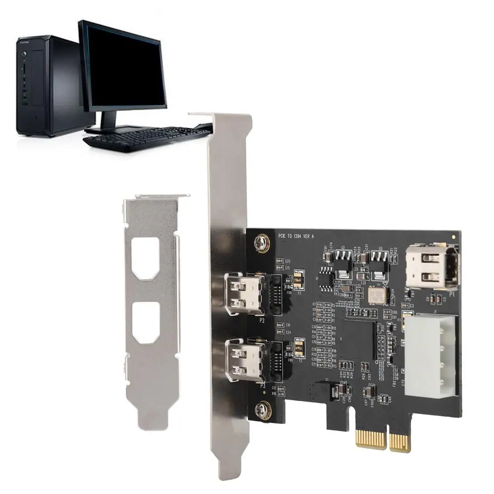 PCI E 1X в 3 портовый 1394A (2 из 1) Riser Card 800 Мбит/с Карта видеозахвата для