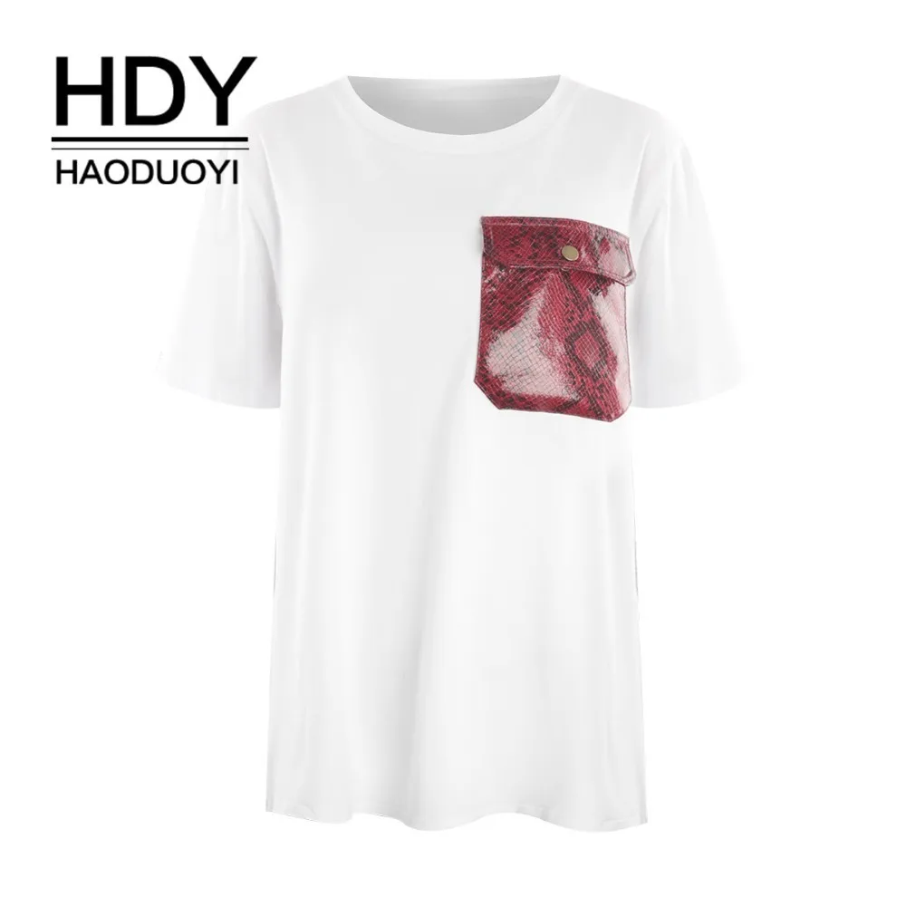 HDY Haoduoyi футболки с круглым воротником и накладным карманом футболка коротким