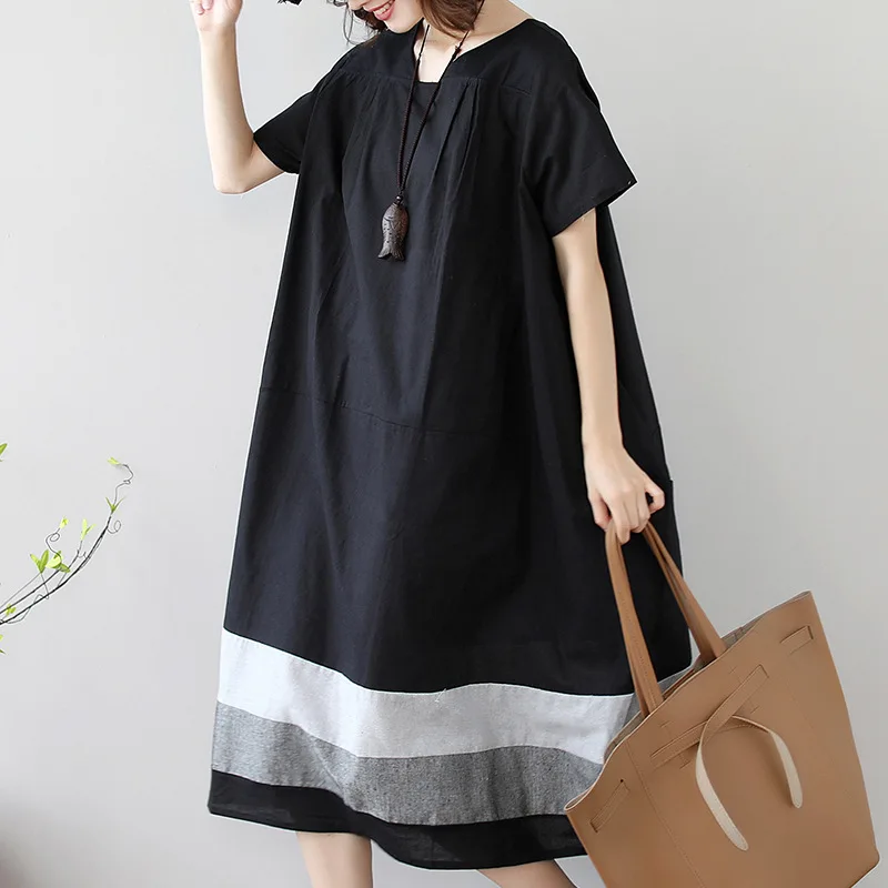 2019 Suit-dress Summer New Dress Cotton Short Sleeve Longuette Woman Party Vestidos | Женская одежда