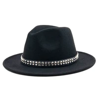 fashion wool mens womens winter autumn fedora hat with diy punk belt wide brim church sombreros jazz cap top sun hat