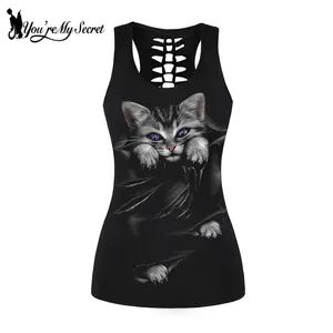 Женская жилетка You're My Secret, черная безрукавка с круглой шеей и принтом кота большого размера