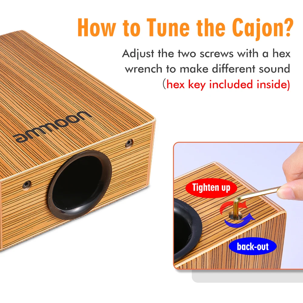 Ammoon портативный дорожный барабан для Cajon Box деревянный плоский ручной с ремешком