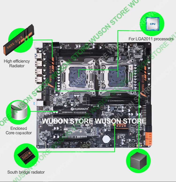 Kaufen HUANANZHI X79-4D M.2 Slot Motherboard Mit Dual CPU Intel Xeon E5 2680 V2 RAM 64G(4*16G) Computer Hardware DIY Auf Verkauf