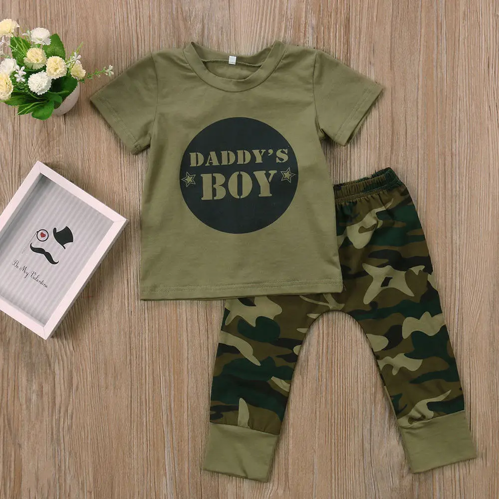 Pudcoco Children Clotes USA Newborn Baby Boy Girls Camo T-shirt Tops Long Pants Outfits Set Clothes 2Pcs | Детская одежда и обувь