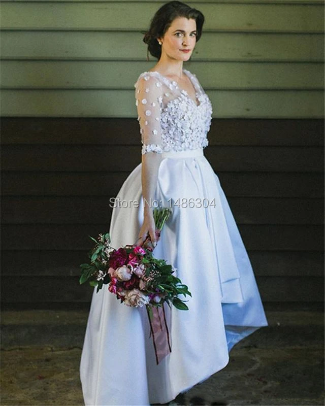 Yunuo 2019 Высокий Низкий Свадебные платья в стиле Country с цветами Иллюзия половина без