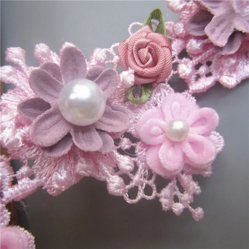 1yard Pink Pearl Rose Flower Embroidered Lace Trim Ribbon Fabric Sewing Supplies Craft DIY For Costume Dress Hat Decoration | Дом и сад