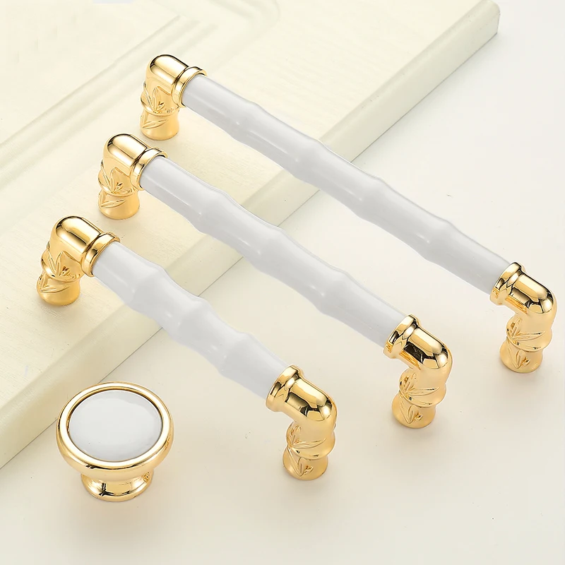 

European Style Gold And White Furniture Knobs Cabinet Handles Elegant Wardrobe Handles Drawer Pulls
