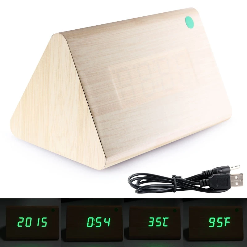 Triangle Wood LED Digital Alarm Clock W/ Sound Control Desktop Clocks with Temperature Time Display Electronic DisplayHome Decor | Лампы и