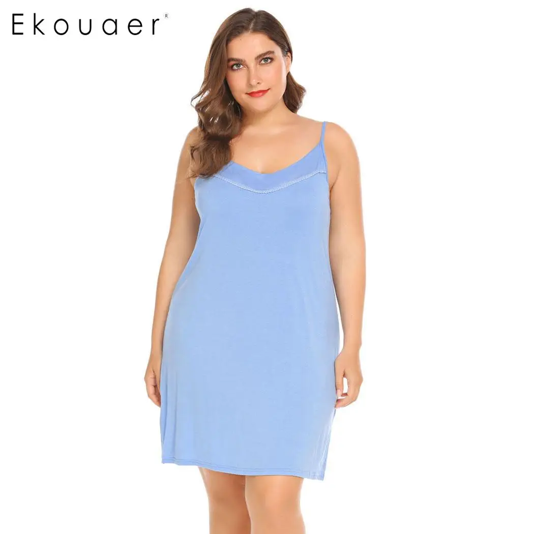 Ekouaer 5XL ночная рубашка ночное белье Женская сорочка Дамская комбинация платье для