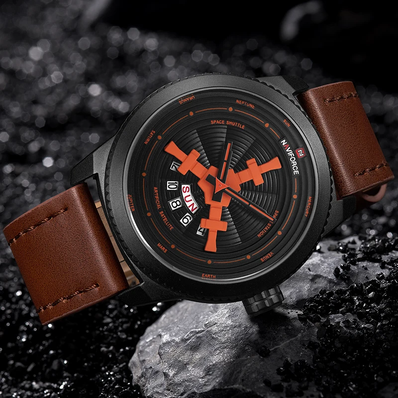NAVIFORCE Men Quartz Sports Watches Waterproof Fashion Military Leather Wristwatches Date For Male Clock Day Relogio Masculino | Наручные