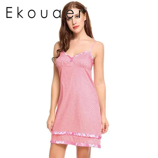 Ekouaer 100% хлопок ночные рубашки женская летняя Ночная рубашка в горошек ночная без