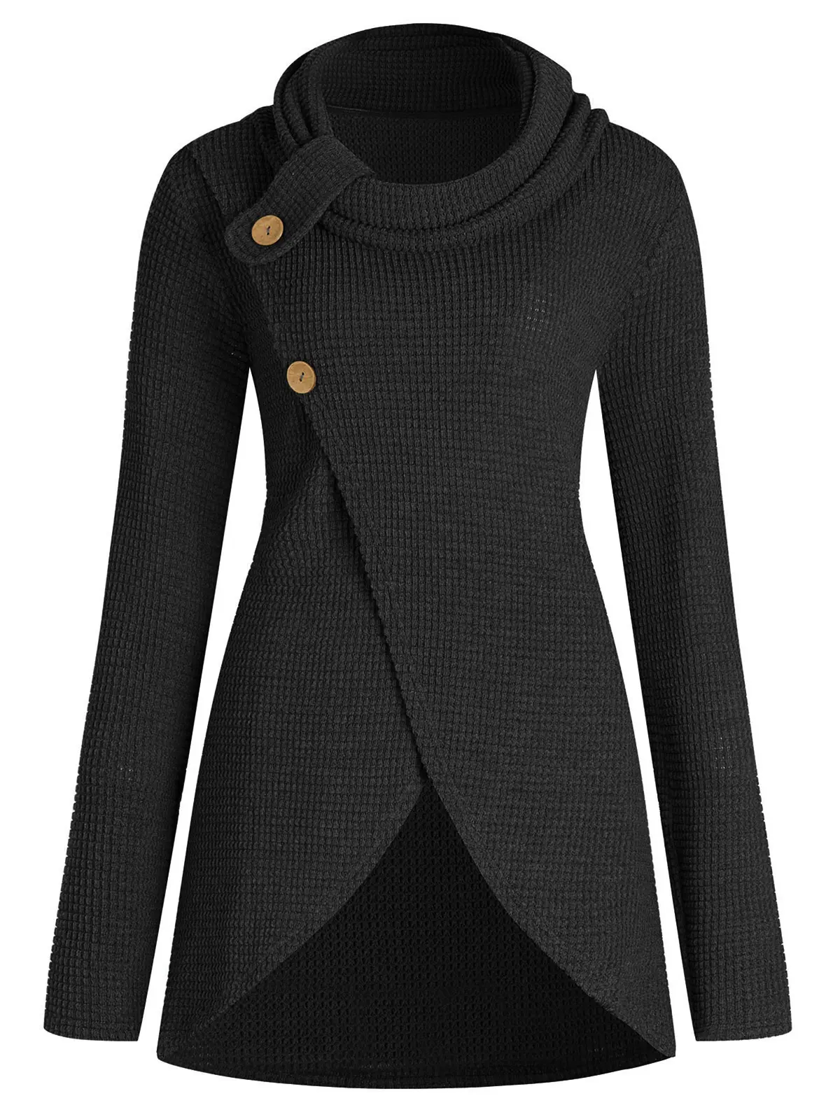 ROSEGAL Plus Size Buttons Front Slit Sweater Women Pullovers Fall Winter Casual Cowl Neck Long Sleeves Solid Sweaters Jumpers | Женская