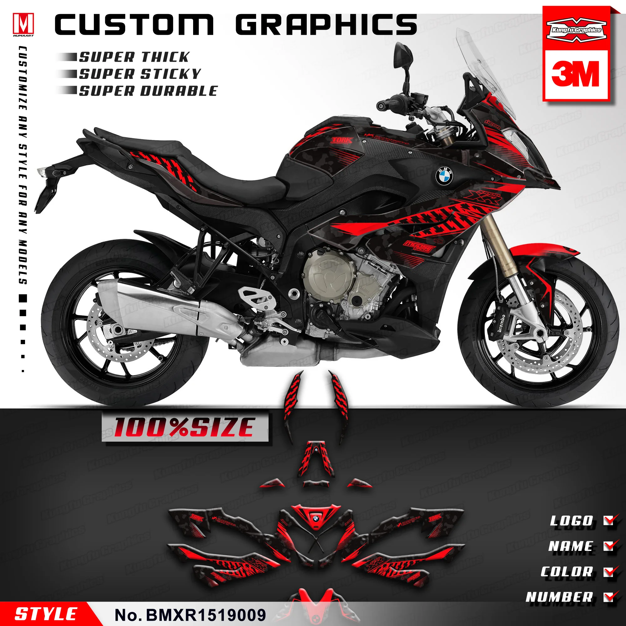 KUNGFU графика мотоцикл на заказ Набор наклеек красный черный для BMW S1000XR S 1000 XR 2015 2016