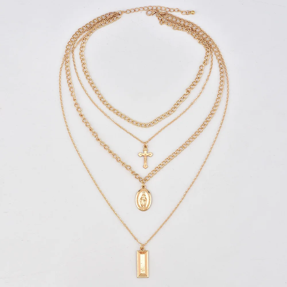 2019 Chocker Bohemian Gold Cross Layered Necklace Jesus Virgin Mary Chain Necklaces Pendants Easter Day's Gift For Women Jewelry |