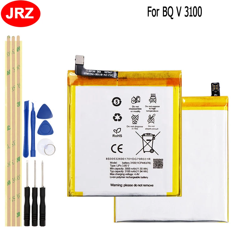 JRZ для BQ V 3100 (1ICP4/63/76) батарея телефона 3000/3100 мАч Высокая емкость сменные батареи с