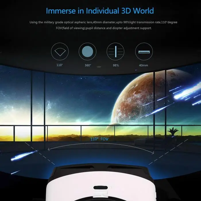 Bluetooth 3D VR очки гарнитура Виртуальная реальность IOS только очки для смартфонов 58-72 мм 387g 20-65 мм