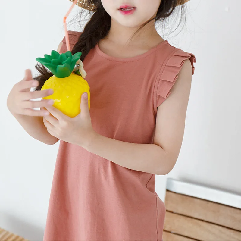 New 2019 Summer Girls Dress Korean Kids Pleated Fly Sleeve Irregular Baby Sundress Ruched Toddler Clothes Cute #3958 | Детская одежда и