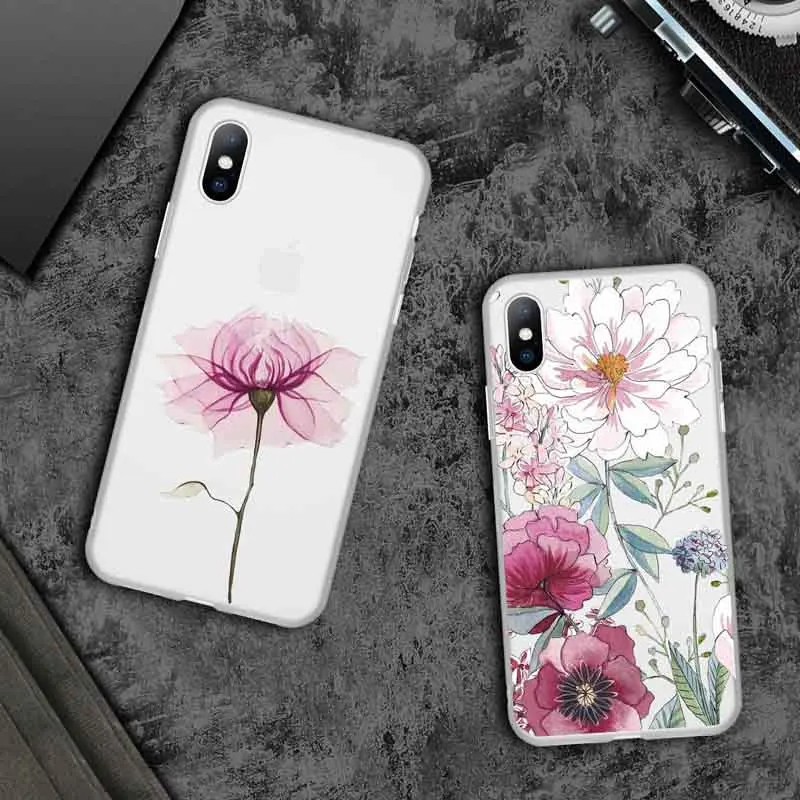 Lovebay Beautiful Flower Case For iPhone 13 12 11 14 Pro Max XS Max XR X 7 8 6 Plus 5 5S 2020 12 Mini Matte Soft TPU Clear Cover
