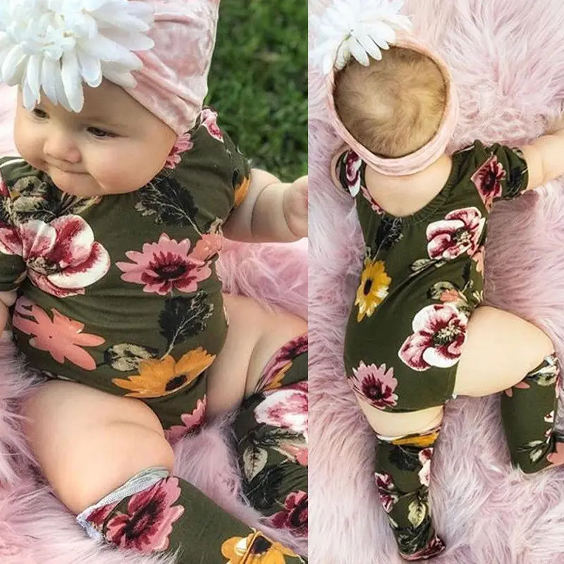 

Pudcoco Girl Jumpsuits 0-18M USA Newborn Baby Girls Floral Romper Jumpsuit+Stockings Outfits Clothes