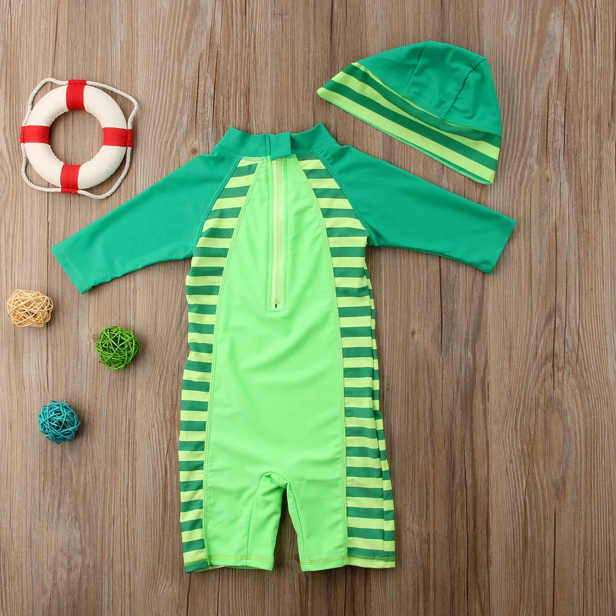 Baby Kid Boy Dinosaur Long Sleeve Sun Protective Swimwear Rash Guard Swimsuit Hat Swimming Bathing |
