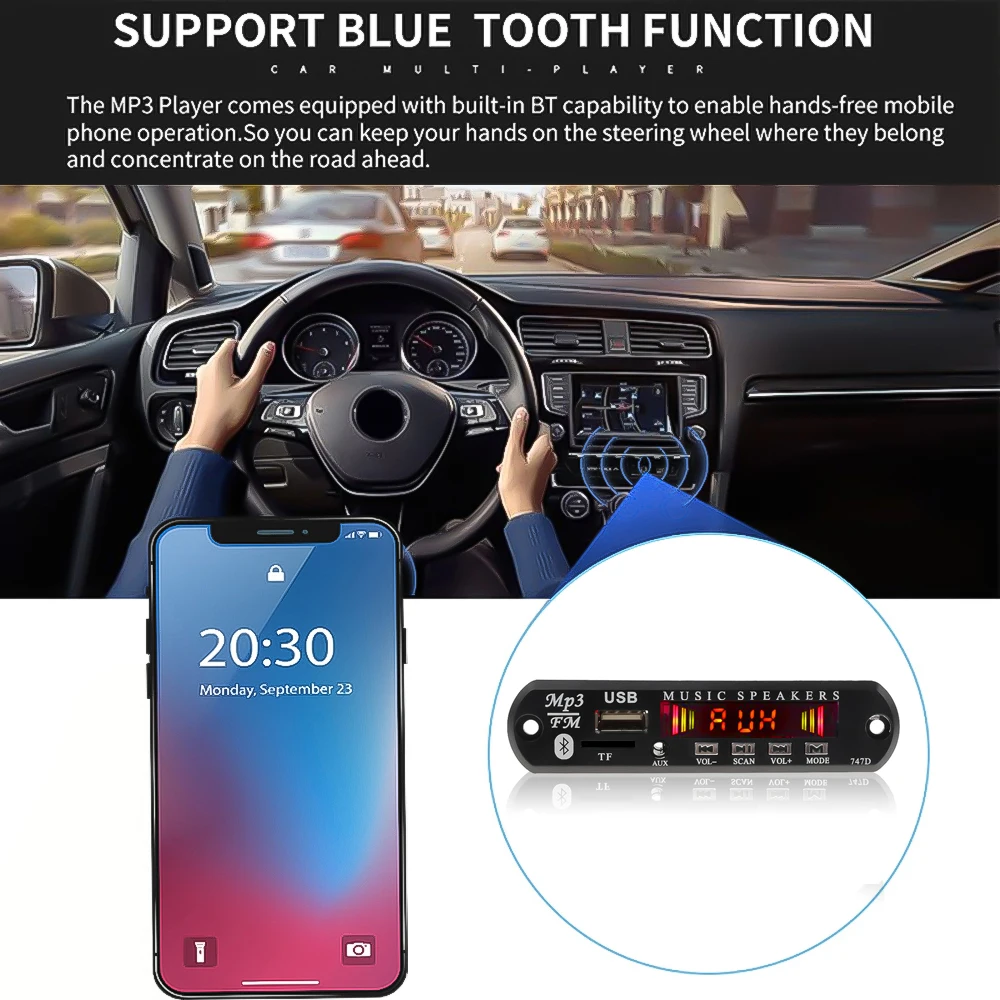 KEBIDU Handsfree Bluetooth автомобильное радио Mp3 плеер декодер плата 5 В-12 в запись FM TF карта