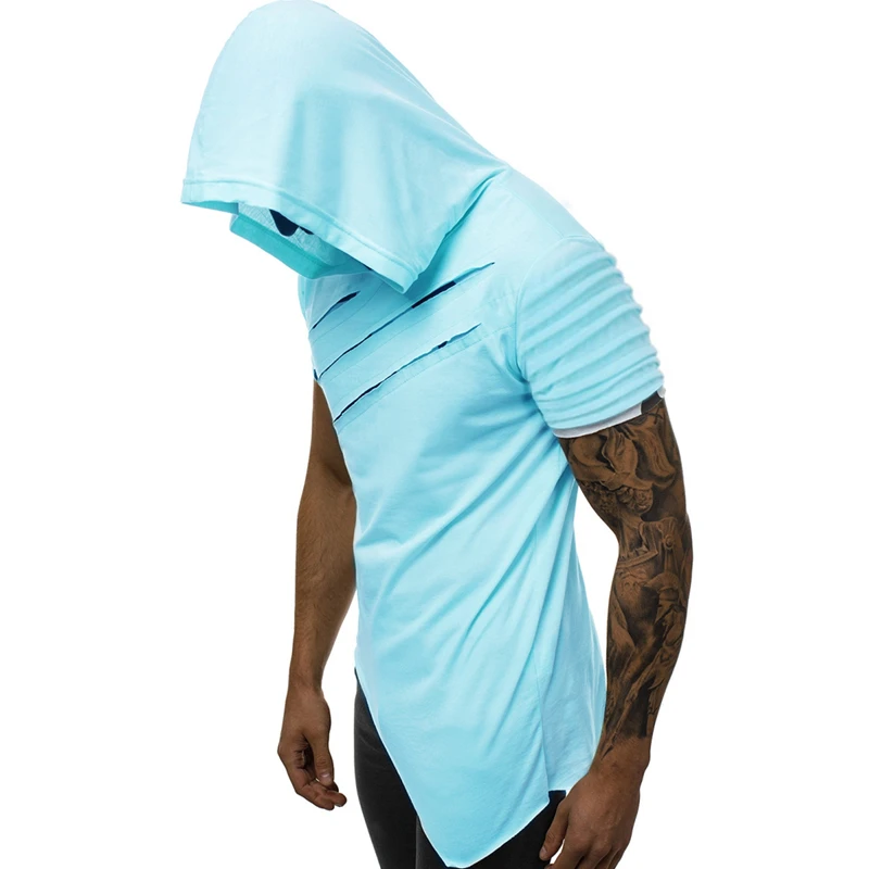 Мужская Асимметричная футболка с капюшоном Camisa Masculina летняя коротким рукавом и