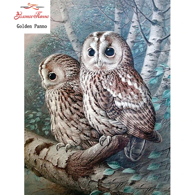Golden Panno 5D DIY Diamond Painting Embroidered Cross Stitch Two Owls Full Square Diamond Painting Furniture Decoration