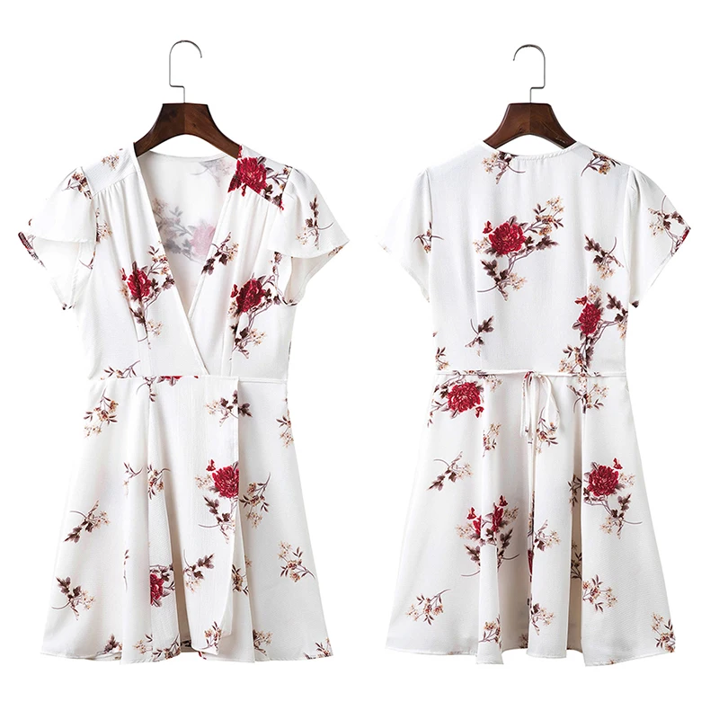 Летний Женский Повседневный цветочный принт v-образный вырез вечерние коротким
