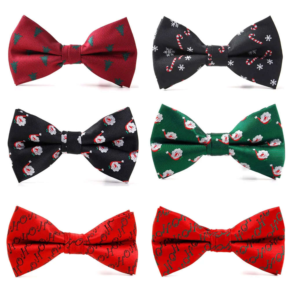 

2018 Christmas Bow Tie Fashion Men's Black Bowtie for Festival Necktie Green Tree Santa Claus Snowflake Adjustable Bow Ties