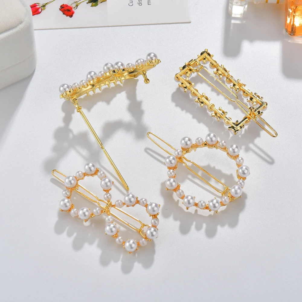 Модные жемчужные короны звезды сердце круглые геометрические заколки для волос