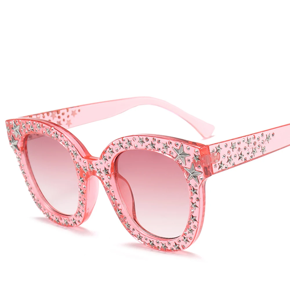 Aoron Pink Rhinestone Sunglasses Star Men Unisex Brown White Big Designer Black Shades For Women Female Uv400 | Аксессуары для