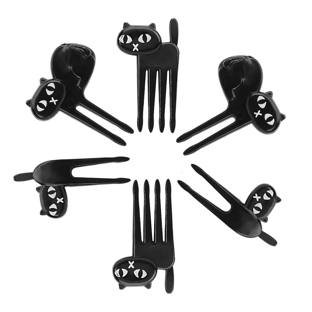 

Black Cat Fruit Fork Mini Cartoon Snack Cake Dessert Food Fork 6/12/18pcs/pack Bento Lunches Toothpick Party Decor Tableware