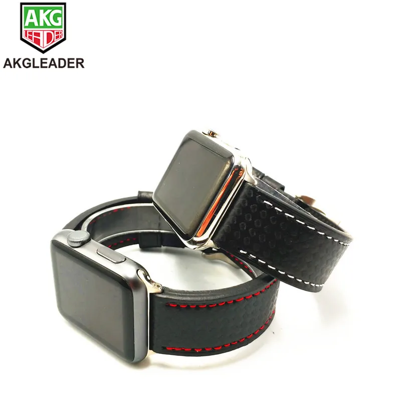 AKGLEADER кожаный ремешок из углеродного волокна для Apple Watch Series 1 2 3 4 iWatch Ремешки