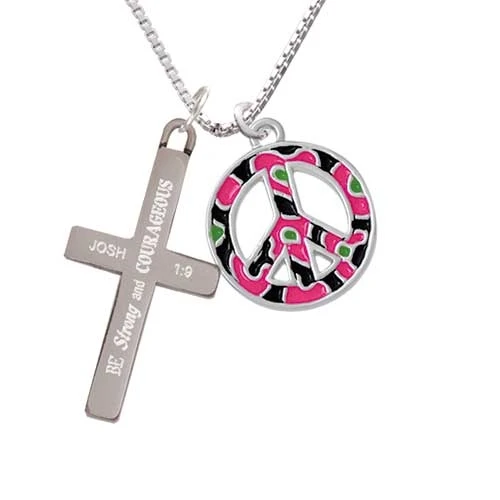 Большой розовый Cheetah печати знак мира сильных и смелых Подвески с